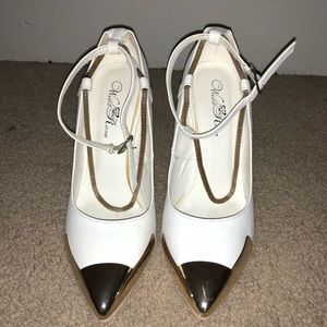 Off white and gold heels